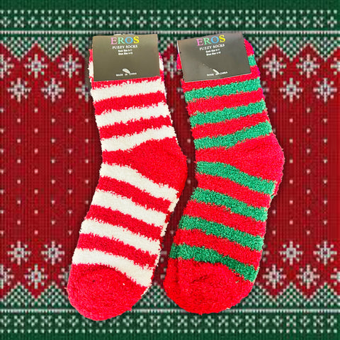 CHRISTMAS Striped Fuzzy Socks